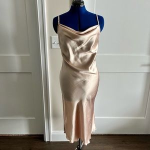 Bebe Champagne Cowl Neck Midi Dress